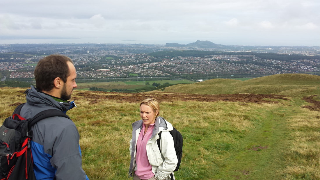 My first two clients on a coaching walk in the Pentlands
